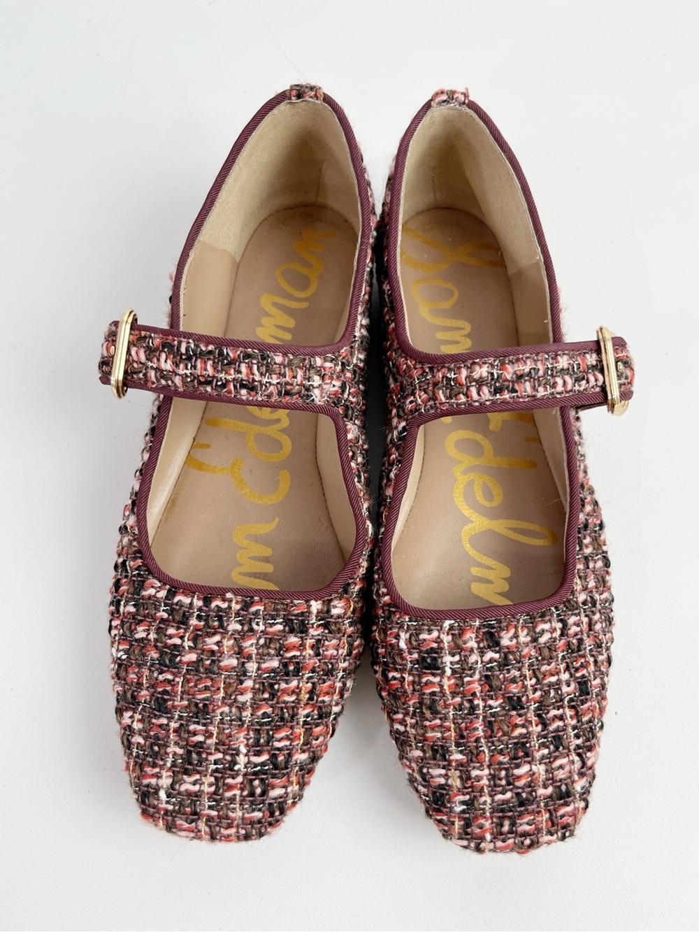 Sam Edelman Michaela Tweed Burgundy Mary Jane Flats Women's Size 5